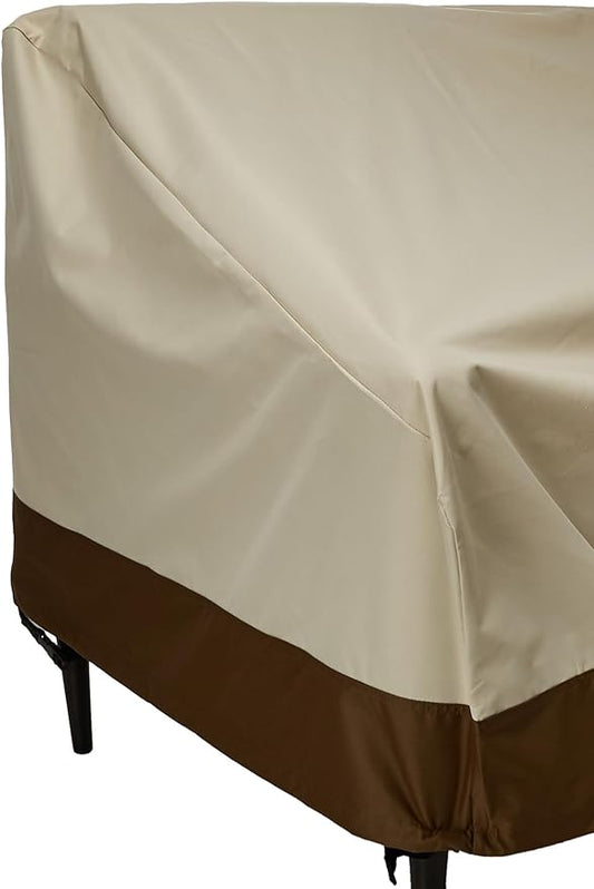 Amazon Basics 2-Seater Deep Lounge Sofa, Outdoor Couch and Patio Furniture Covers, Waterproof, Anti-UV, Durable, Beige/Tan