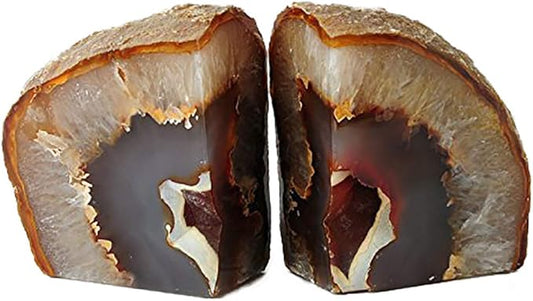 JIC Gem Natural Geode Bookends Decorative Agate Book Ends Stone Book Ends Holders for Shelves with Rubber Bumpers (1 Pair, 3-4 LBS)