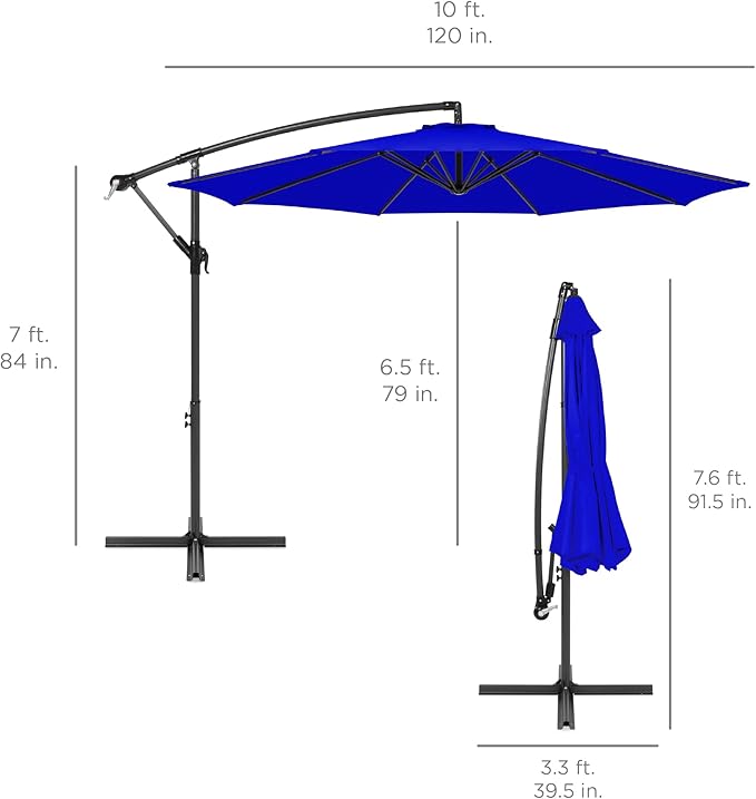 Best Choice Products 10ft Offset Hanging Market Patio Umbrella w/Easy Tilt Adjustment, Polyester Shade, 8 Ribs for Backyard, Poolside, Lawn and Garden