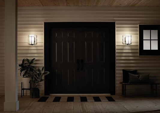 Kichler Tremillo 11.75" Outdoor Wall Lightin Black, 1-Light Exterior Wall Sconce Porch Light with Satin Etched Cased Opal Glass, (11.75" H x 5.75" W), 49200BK