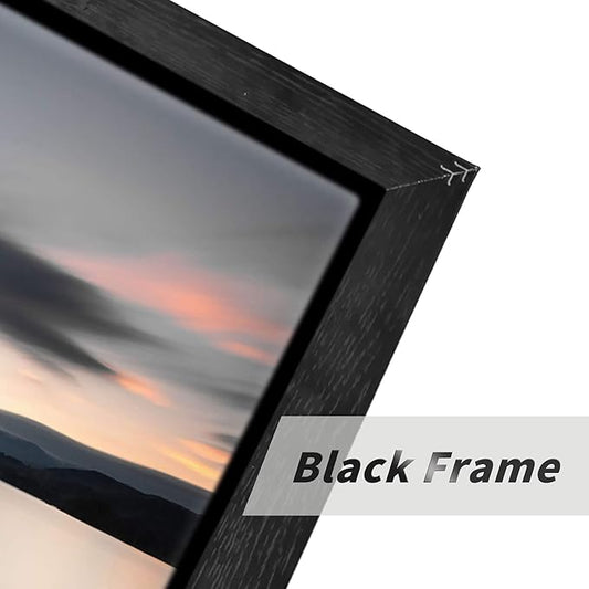 Canvas Wall Art Lake Pier: Vintage Wooden Dock in Calming Dawn Picture Painting Print with Deep Black Sturdy Framed for Living Room (45'' x 30'' x 1 Panel)