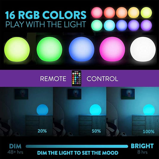 Mr.Go 6-inch LED Ball Light and 8-inch LED Globe Light Bundle, Rechargeable, Remote Control, Dimmable 16 RGB Colors 4 Modes, Waterproof, Great as Night Light Mood Lamp Ambient Lighting Decorations