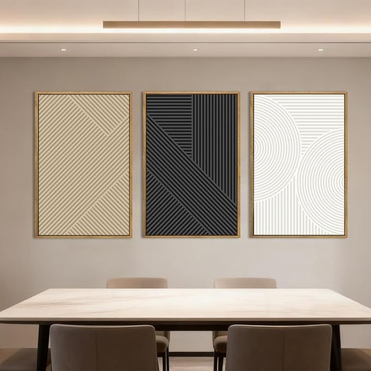 Anyzal Large Framed Black Abstract Wall Art 16x24 Inch Boho Modern Canvas Wall Decor Neutral Minimalist Line Artwork for Living Room Bedroom Dining Room Set of 3