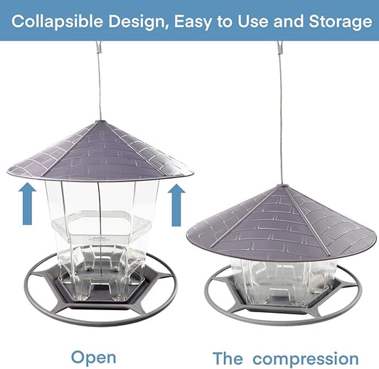Bird Feeders for Outside, Adjustable Feeder with Sturdy Wire and Roof, Plastic Birds Feeder for Garden, Backyard, Terrace