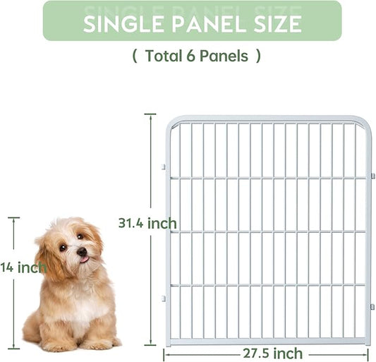 ZXMOTO White Outdoor Garden Fence 5 Panels with 1 Gate,32in (H) x 14ft (L) for Dogs Outside,Metal Wire Fencing Border Animal Barrier,Flower Edging for Yard Landscape Patio Decor, Square