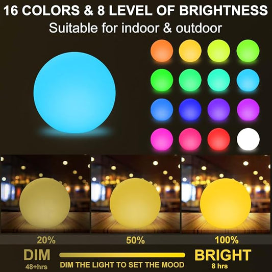 12-inch LED Glowing Ball Light w/Remote, LED Globe Orb Night Light Mood Lamp for Adult, Rechargeable Dimmable RGB Color Changing Glowing Orb, Waterproof Light Up Ball for Garden Patio Party Decor