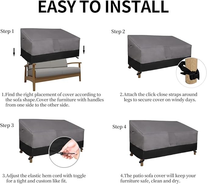 Easy-Going Waterproof Outdoor Loveseat Cover - Heavy Duty 2-Seater Patio Couch Cover, Windproof with Air Vent (58Wx32.5Dx31H inch, Gray/Black)