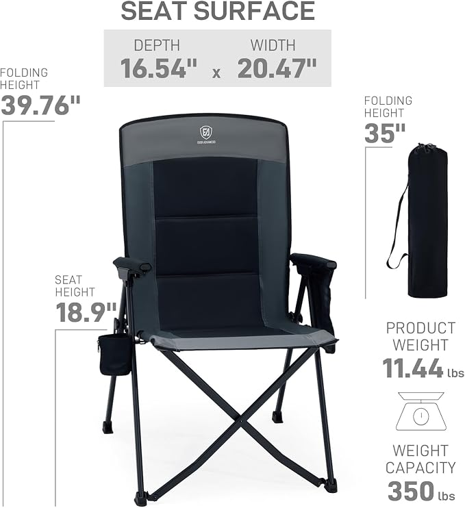 EVER ADVANCED 4-Level Adjustable Back Reclining Camping Chairs, Lightweight Heavy Duty Folding Recliner, Portable Lounge Lawn Chairs for Adults, 350lbs Weight Capacity, Black