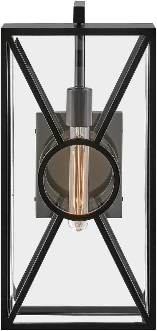 Hinkley Brixton Medium Wall Mount Outdoor Lantern - Composite, Anti-Fading, 1-Light, Transitional, Wet Rated, Clear Mitered Glass - Black Finish