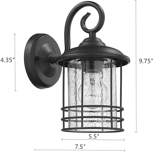 MICSIU Textured Black Outdoor Wall Light 2 Pack, 10 Inch Exterior Wall Lantern Lights with E26 Based Socket, Clear Seedy Glass Exterior Wall Lights for House, Entryway, Home, Patio, Garage, Doorway