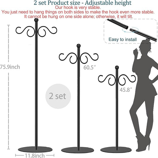 2 Set Shepherd's Hook Stand plant,Bird Feeder,Wind Chime Hanger Stand, Waterproof Metal & Adjustable-Height Standing Pole Holder for Lantern and Wreath, Indoor & Outdoor