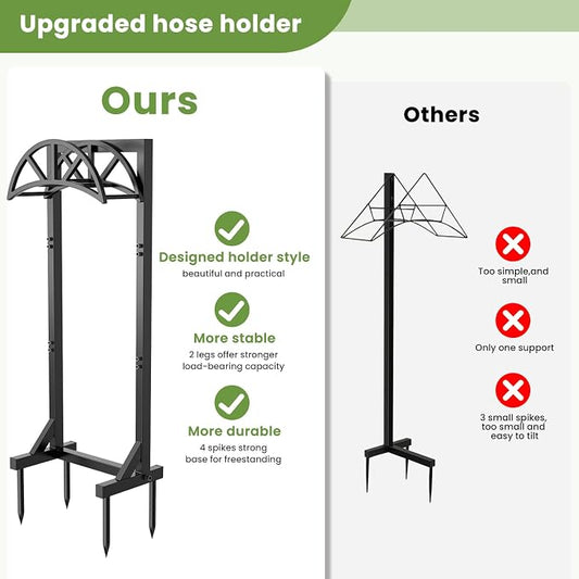 Pattiumo Garden Hose Holder Stand, Heavy Duty Freestanding Metal Hose Holder with 4 Spikes, Hose Reel Alternative Holds up to 150 ft for Yard Lawn Garden Patio