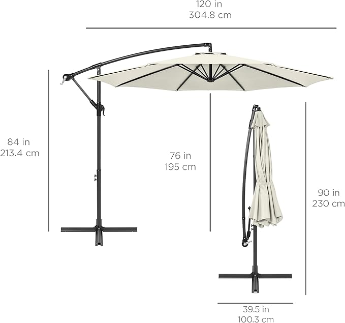 Best Choice Products 10ft Solar LED Offset Hanging Market Patio Umbrella for Backyard, Poolside, Lawn and Garden w/Easy Tilt Adjustment, Polyester Shade, 8 Ribs - Ivory