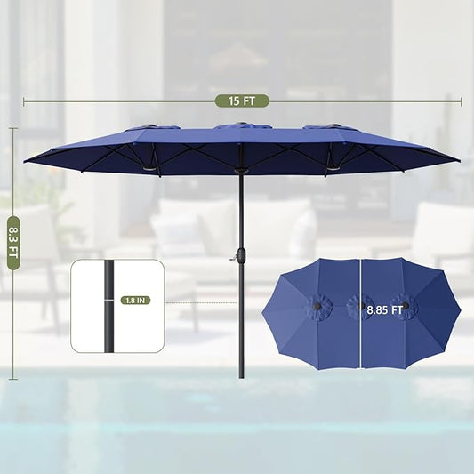 Outdoor Patio Umbrella, Table Umbrella with Push Button Tilt and Crank, 8 Ribs Market Umbrella