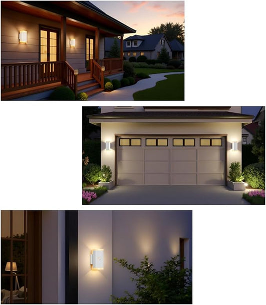 Dusk to Dawn Outdoor Wall Lantern, Waterproof Exterior Wall Sconce, Anti-Rust Aluminum Wall Mount Lighting Rectangular Design – Up Down Light fixtures for Porch, Patio or Garage, 2 Pack