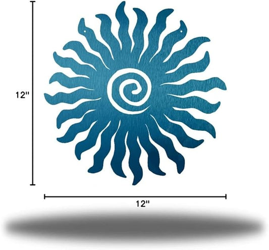 Riverside Designs Sunburst Metal Wall Art Steel Outdoor Decor - Heavy-Duty and Waterproof - Made in USA (24", Teal)