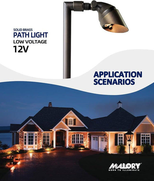 MALORY Low Voltage Landscape Path Light 4-Pack with Bulb,(24''H) 12V Brass Pathway Lights,Outdoor Garden Lights with 2W 2700K LED G4 Bulb for Yard Lawn, Patio, Walkway and Driveway(P06)
