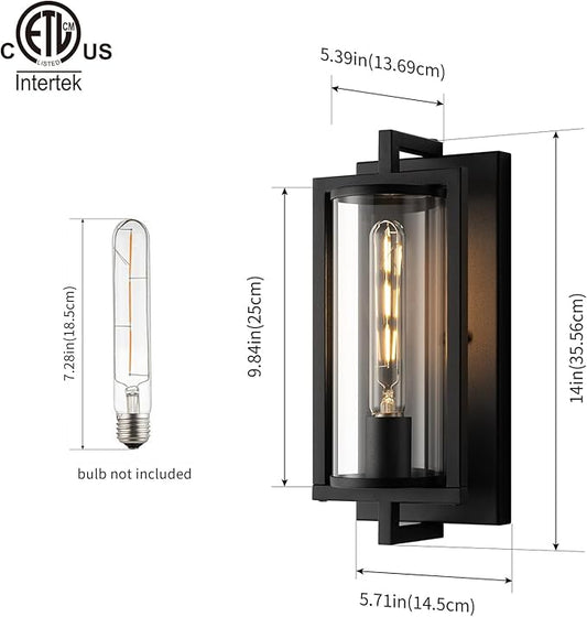 mirrea 14-inch Outdoor Porch Wall Light for House, Waterproof Exterior Sconce for Patio, Wall Mount Lighting Fixture for Front Door, Permanent Outside Lamp for Garage, Matte Black, Set of 2