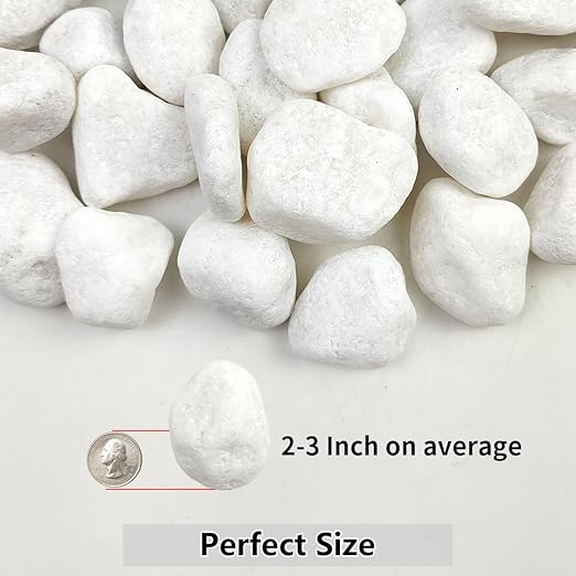 YISZM 40lbs White River Rocks for Landscaping, 2-3 Inch Natural Pebbles for Indoor Plants, Snow White Decorative Stones Garden Outdoor and Indoor DIY Vase Filler Fish Tank Aquariums