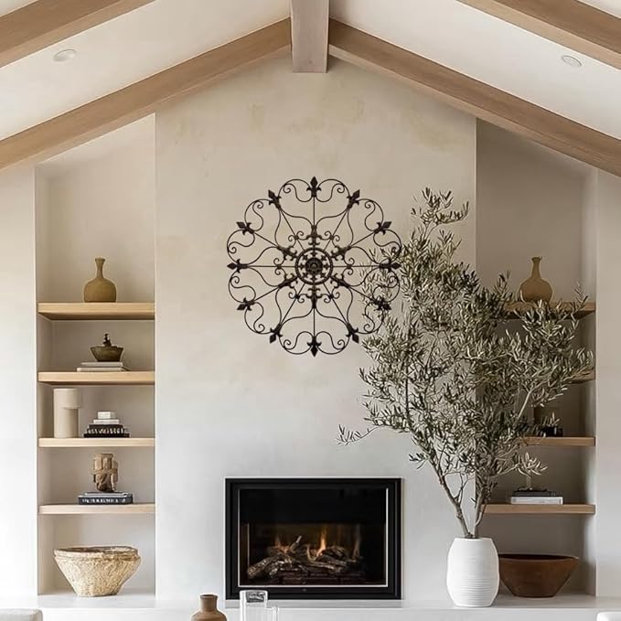 Yun&Lin Crafts Metal Solid Mounted Medallion Hand-painted Wall Decor 30"x30", Large Metal Home Wall Art for Indoor and Outdoor Settings, Vintage Christmas Decorations, Holiday Wall Decorations, Christmas Wall Art