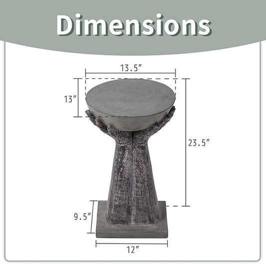 SUNBURY Outdoor Side Table, 24" H Hand-Shaped Concrete Side Table, Accent Patio End for Outside, Decorative Garden Stool for Plant Stand, Balcony