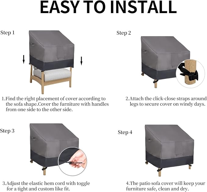 Easy-Going Outdoor Chair Cover Waterproof, Heavy Duty Patio Chair Cover, Windproof Outdoor Furniture Cover with Air Vent (1 Pack-35Wx38Dx31H inch, Gray/Dark Gray)