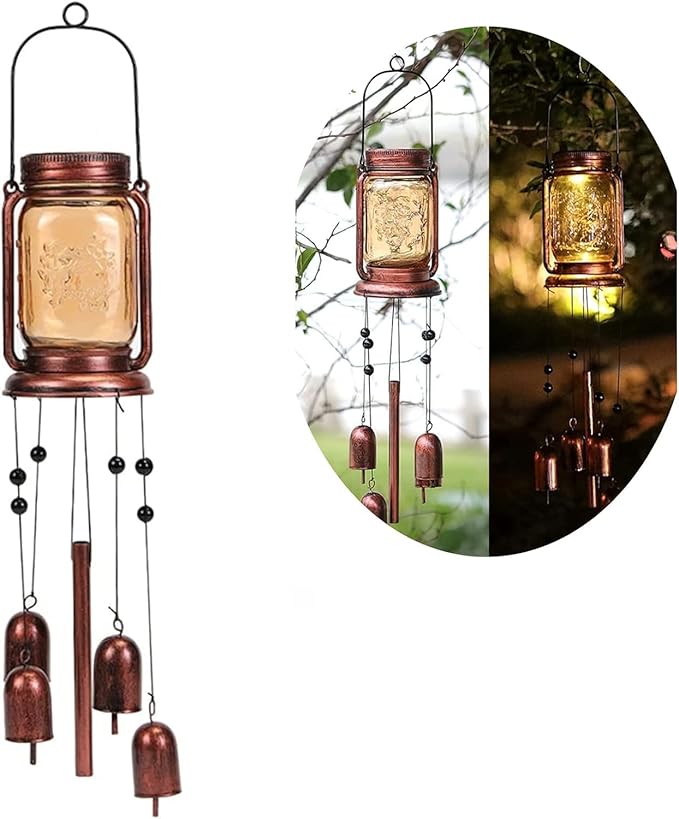 Solar Wind Chime for Outside,Solar Mason Jar Wind Chime, Outdoor Hanging Wind Chimes, for Mom Women Grandma,IP65 Waterproof Romantic Memorial Wind Chimes