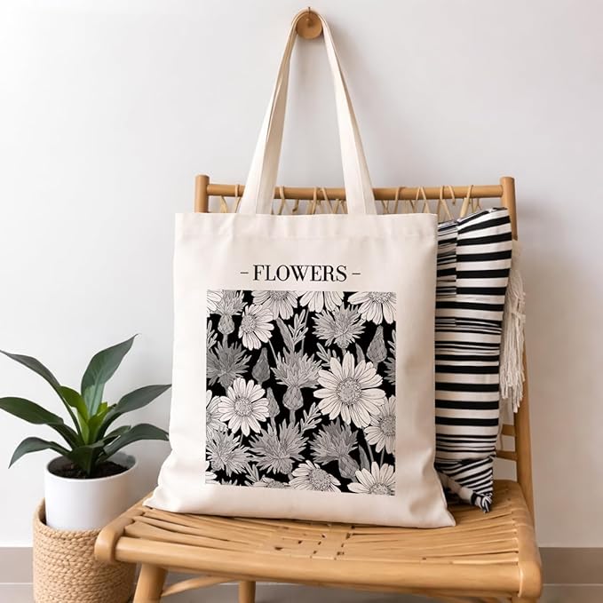Floral Canvas Tote, Women Weekend Bags, Reusable Grocery Canvas Bag, Large Two Sided Printing Tote Bags