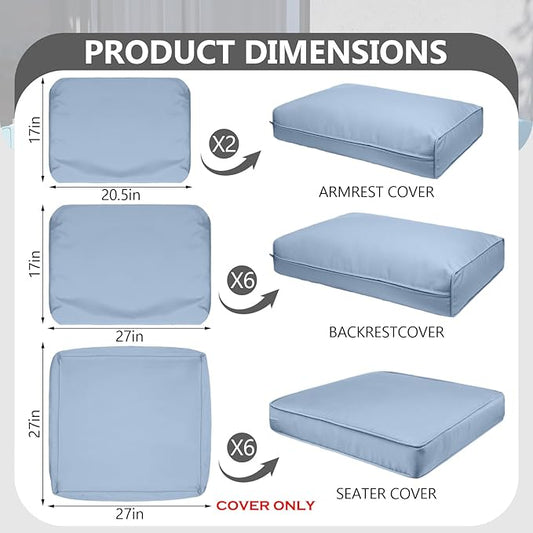 14 Piece Outdoor Patio Waterproof Cushion Covers, Fits 6-Seat Wicker Rattan Sectional Couch Chair Furniture Cover Replacement Set - Fade-Resistant Patio Cushion Covers with Zipper