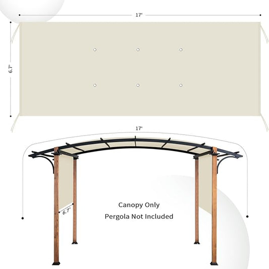 Universal Canopy Cover Replacement for 17x6.8 Ft Outdoor Pergola Structure, Garden Pergola Shade for Gazebo Patio Porch Balcony, Outdoor Waterproof Pergola Canopy Top(Cover Only) (Beige)
