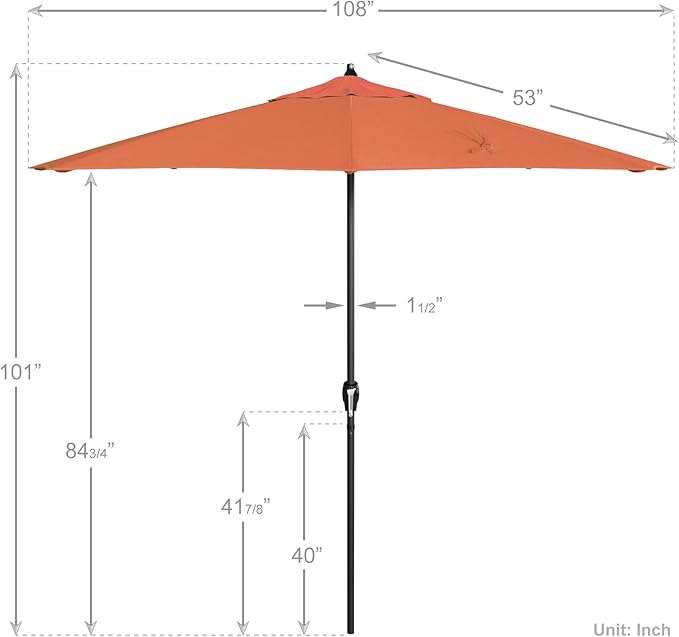 California Umbrella 9' Rd Aluminum Patio Umbrella, Crank Lift, Auto Tilt, Black Finish, Sunbrella Melon