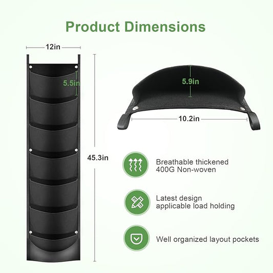 iPower Hanging Vertical Wall Planter 7 Pockets Upgraded Deeper Waterproof Herb Flower Growing Pouch Felt Cloth, for Yard Garden Courtyard Fence Home, Balcony Office Decoration