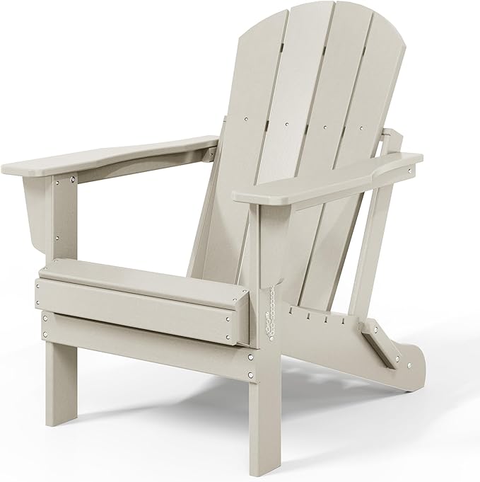 WestinTrends Malibu 4-Piece Set Outdoor Folding Poly Adirondack Chair, Sand