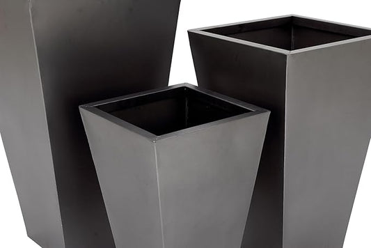 Deco 79 Metal Indoor Outdoor Planter Light Weight Large Planter Pot with Tapered Base and Polished Exterior, Set of 3 Planters 17", 21", 25"H, Gray