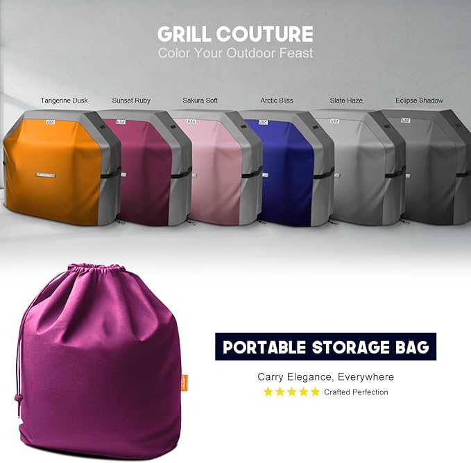 LIBZAKI Grill Cover 420D Waterproof, Weather Resistant, Rip-Proof, Anti-UV, Fade Resistant,Gas Grill Cover for Weber,Char Broil,Nexgrill Grills, etc.58 inches-Fuchsia/Gray