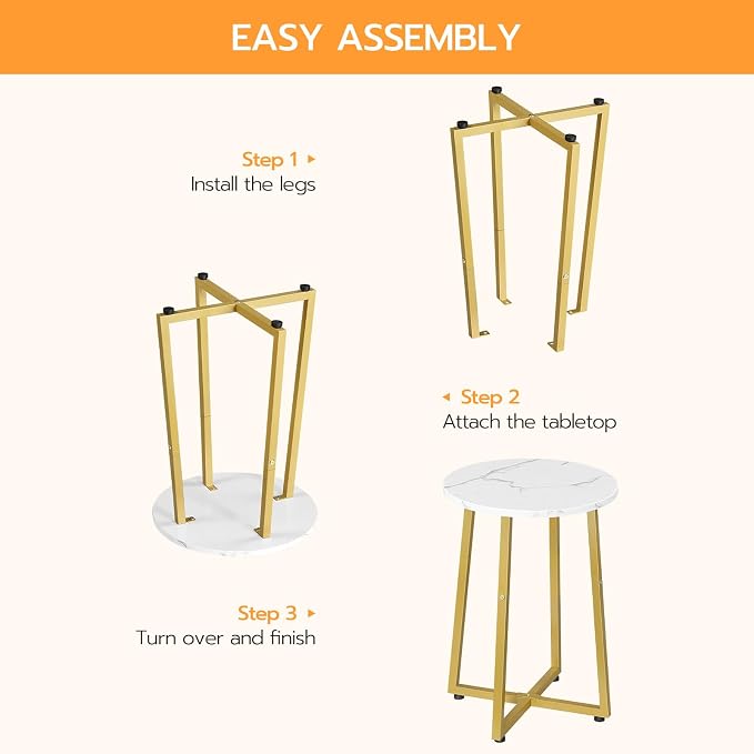 HOOBRO Side Table, Round End Accent Table with Sturdy Metal Pedestal, 15.7" Round Nightstand, for Living Room, Bedroom, Balcony, Office, Marble and Gold DM95BZ01