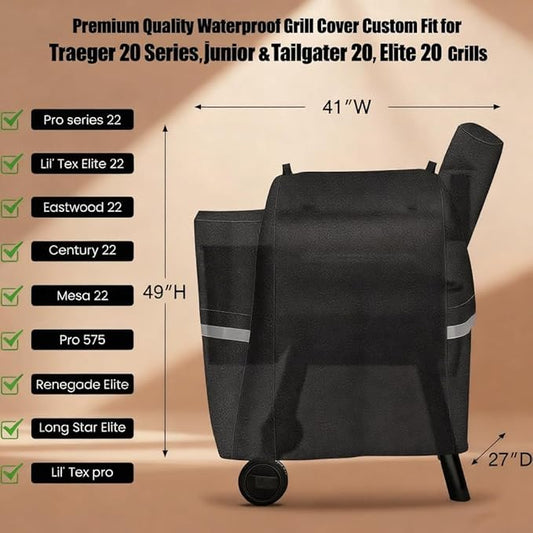 QuliMetal Grill Cover for Traeger Pro 22/575 Series - 600D Heavy Duty Waterproof BBQ Grill Cover for Treager Pro 22/575,Z Grills 550B and More Weather Outdoor Wood Pellet Smoker Protector