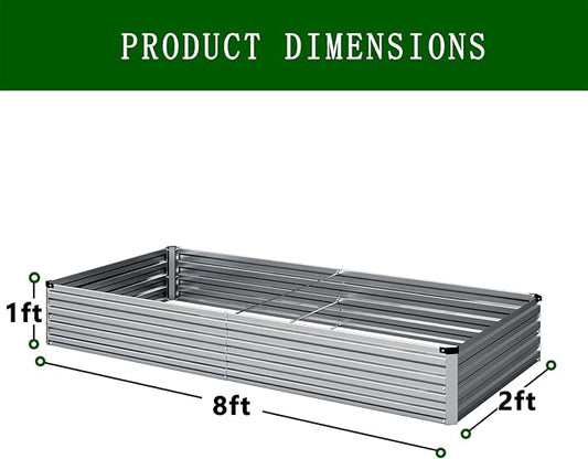 8×2×1FT(2PCS) Galvanized Raised Garden Bed Kit Metal Planter Boxes,Large Outdoor Planters Garden for Planting Vegetables,Flowers,Herbs -Silver