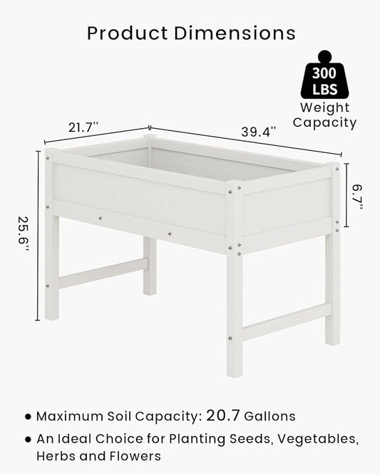 HDPE Raised Garden Bed with Legs, Outdoor All-Weather Elevated Planter Box Raised Beds for Seeds, Herb, Flower, Vegetable (White)