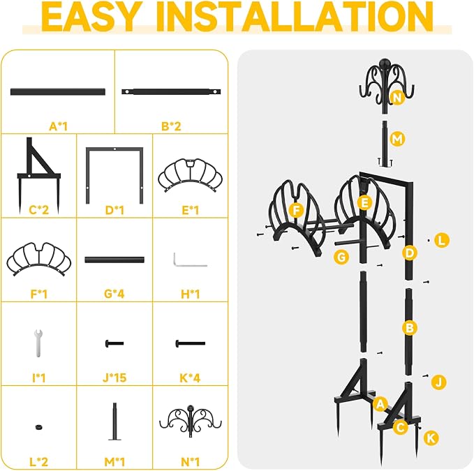 COZEER Garden Hose Holder with Shepherds Hooks, Water Hose Holders for Outside, Freestanding Hose Stand Heavy Duty Hose Hanger Storage Rack for Yard Lawn Farm