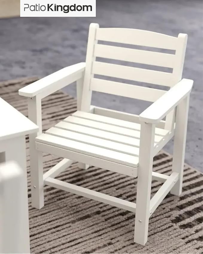 7-Piece White HDPE Patio Table and Chairs Set, Weather Resistant Outdoor HDPE Dining Table Sets with Umbrella Hole for Lawn, Garden, Deck, Poolside, Balcony