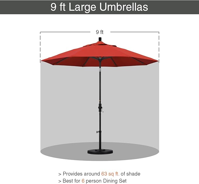 California Umbrella 9' Round Aluminum Outdoor Deck, Pool or Patio Umbrella, Crank Lift, Auto Tilt, Bronze Pole, Sunset Olefin