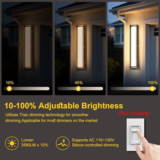 Large Outdoor Wall Lights,10%-100% Dimming LED Wall Sconce Light,3000k 4500K 6000k,23.6in LED Exterior Light Fixture,IP65 Matt Black Fixture for Commercial and Residential(2Pack)