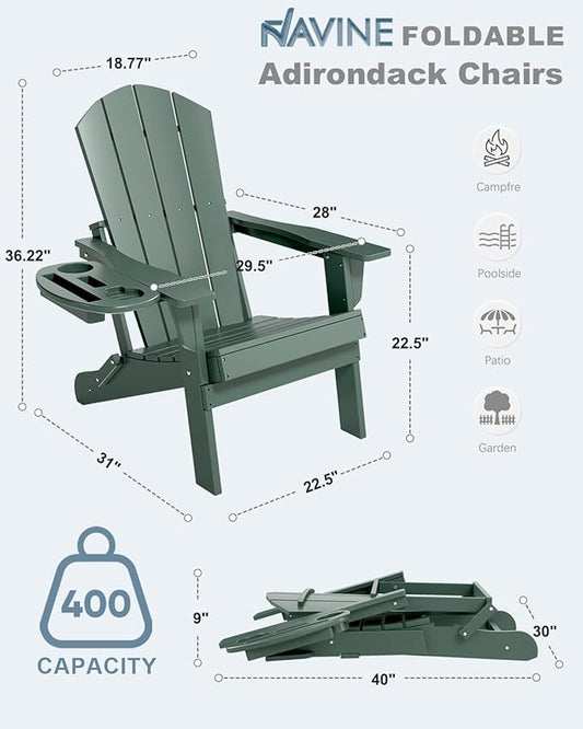 Adirondack Chair Set of 8, HDPE Folding Adirondack Chair with Multifunctional Cup Holder, Weather Resistant Fire Pit Chair for porches, patios, poolsides, Decks.