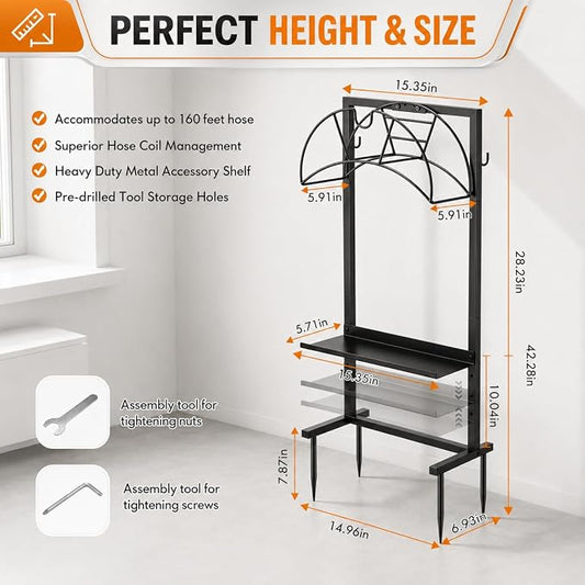 facka Garden Hose Holder Freestanding Metal Hose Stand 4-Prong Shelf Hooks | Holds up to 160FT Hose for Yard Garden Outdoor,Water Hose Holder and Hose Hanger, Alternative to Hose Reels for Outside