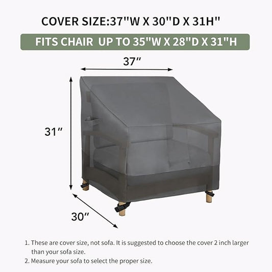Easy-Going Outdoor Chair Cover Waterproof, Heavy Duty Patio Chair Cover, Windproof Outdoor Furniture Cover with Air Vent (2 Pack-37Wx30Dx31H inch, Gray/Dark Gray)