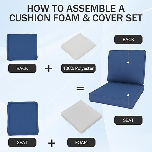 Outdoor Chair Cushions 23" x 24" x 4", Patio Deep Seat Replacement Cushions Set with Zippered Removable Cover, Weather-Resistant Olefin Fabric for Garden Chair Sofa Couch, Set of 2, Beige