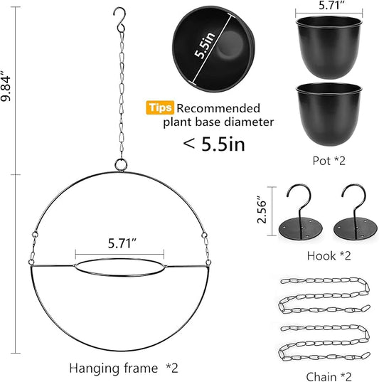 Metal Hanging Planters, Indoor and Outdoor Hanging Planter, Wall Planters with Mid Century Holder, Extra Chain, Hooks for Modern Home Décor