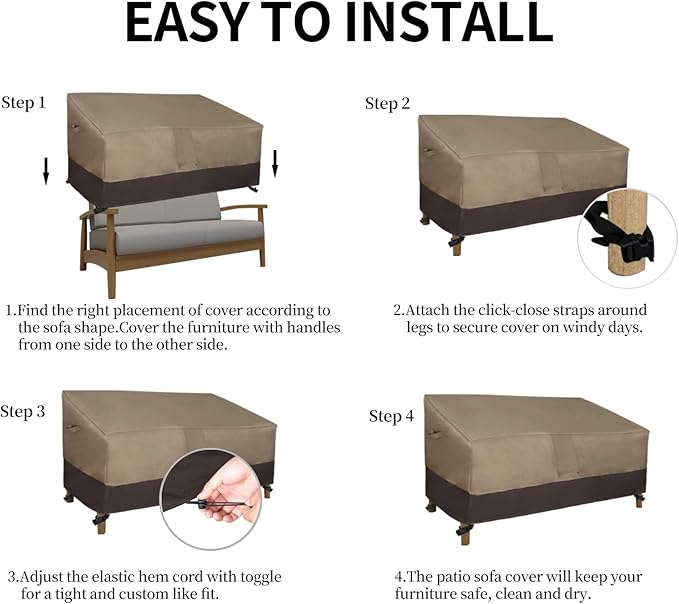 Easy-Going Camel/Dark Brown Waterproof Heavy Duty 3-Seater Patio Sofa Cover, 62Wx40Dx32H inch