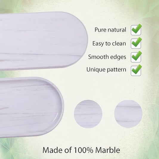 Marble Tray 9.8”x4.7”x0.6”| Oval Stone Tray for Kitchen Counter, Bathroom Vanity & Jewelry Organization – Natural Durable Marble Design (Star White)